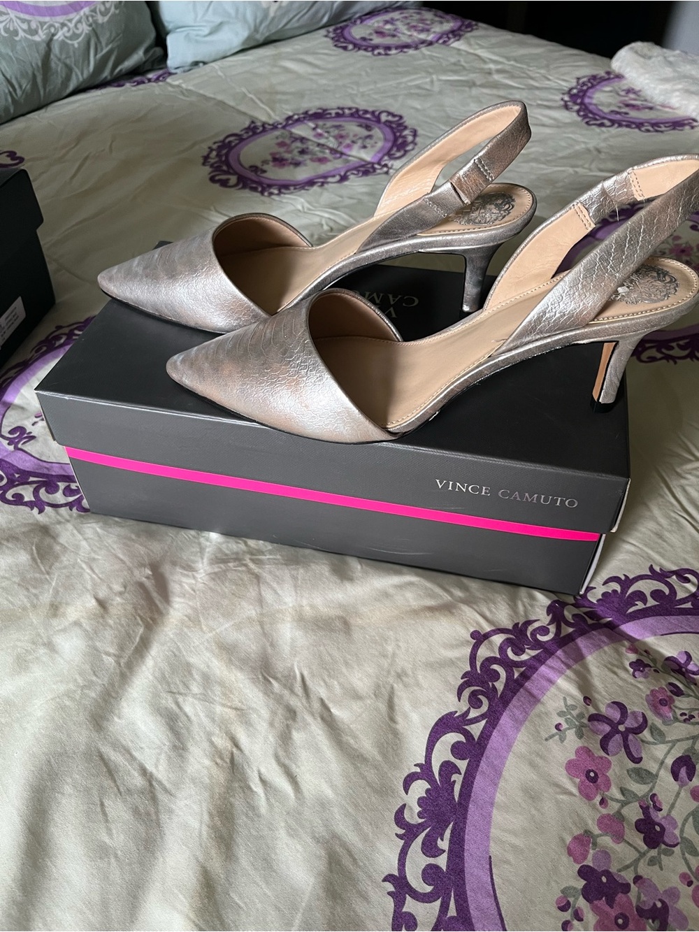 Vince Camuto Iridescent Slingback Pointed-Toe Pumps - Silver